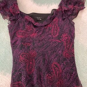 Karen Kane Women's Black and Pink Paisley Top